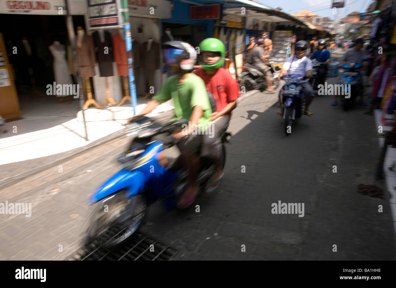 Indonesia, Bali. Kuta. Poppies Lane. Motorbikes. Stock Photo