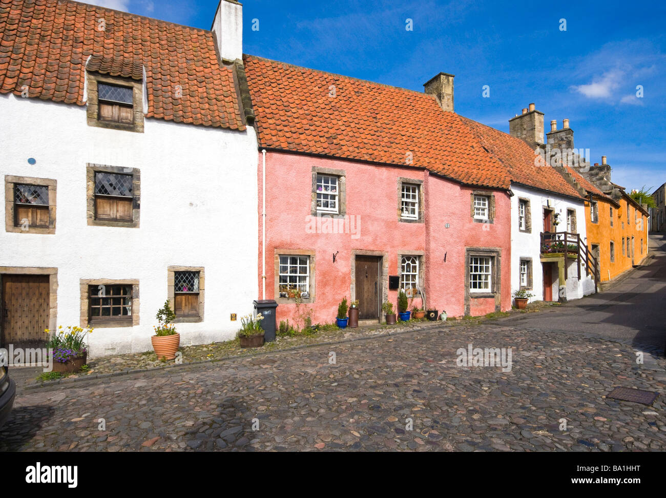 Colourful Old Houses At Mercat Cross In Culross Restored With