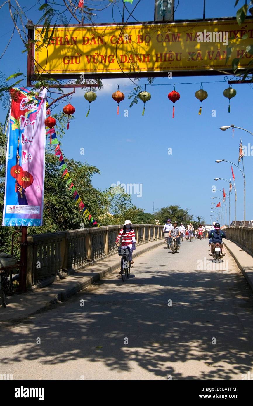Bridge crossing the Thu Bon River at Hoi An Vietnam Stock Photo