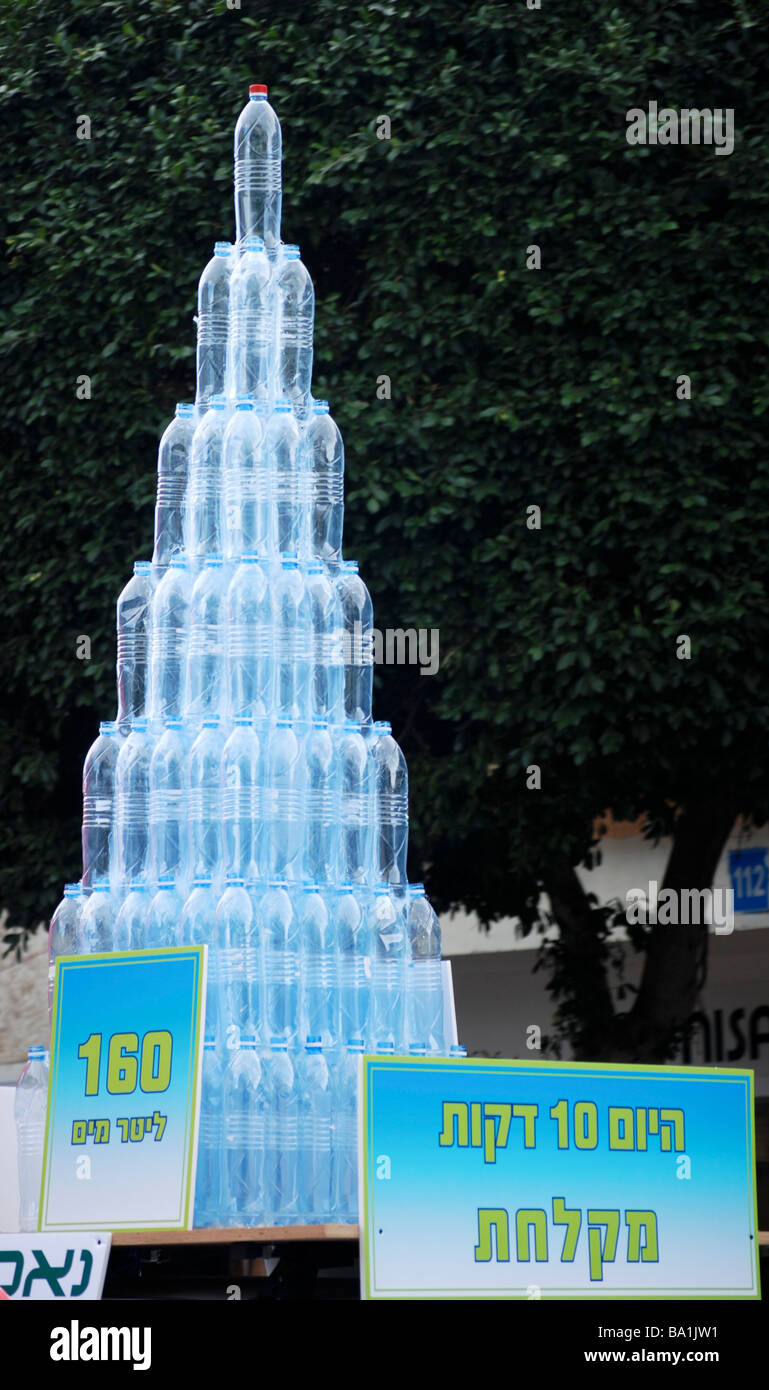 Save water display showing mineral water bottles containing 160 litres