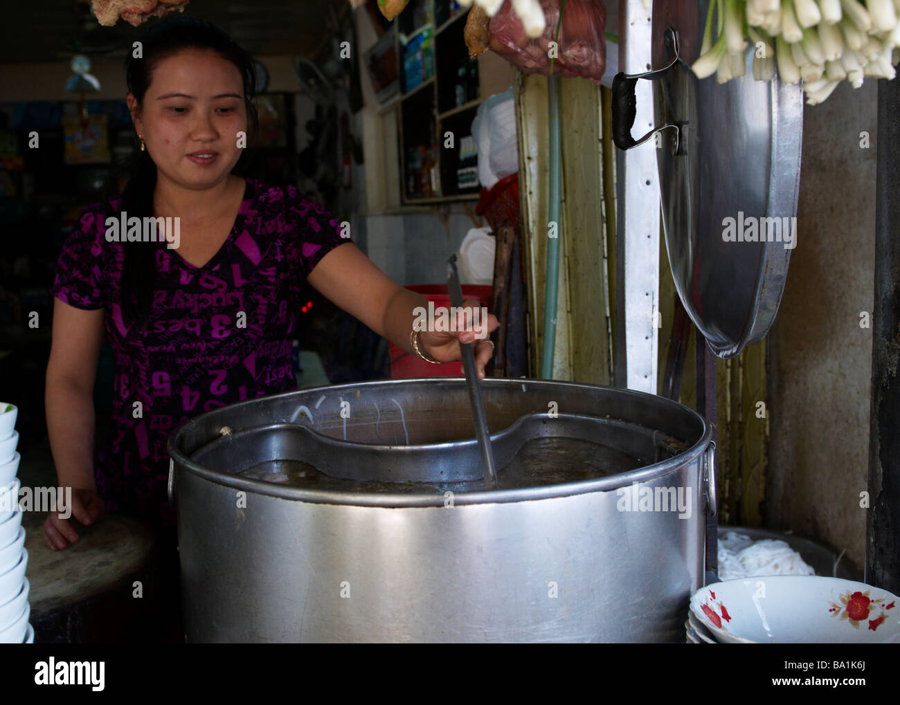Woman Cooking Soup , Street Cafe , Saigon , Vietnam Stock Photo Alamy
