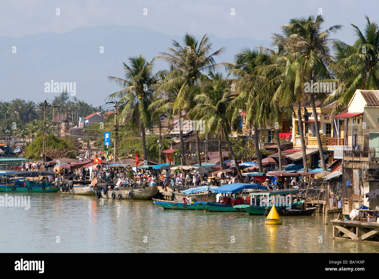 Boats on the Thu Bon River at Hoi An Vietnam Stock Photo