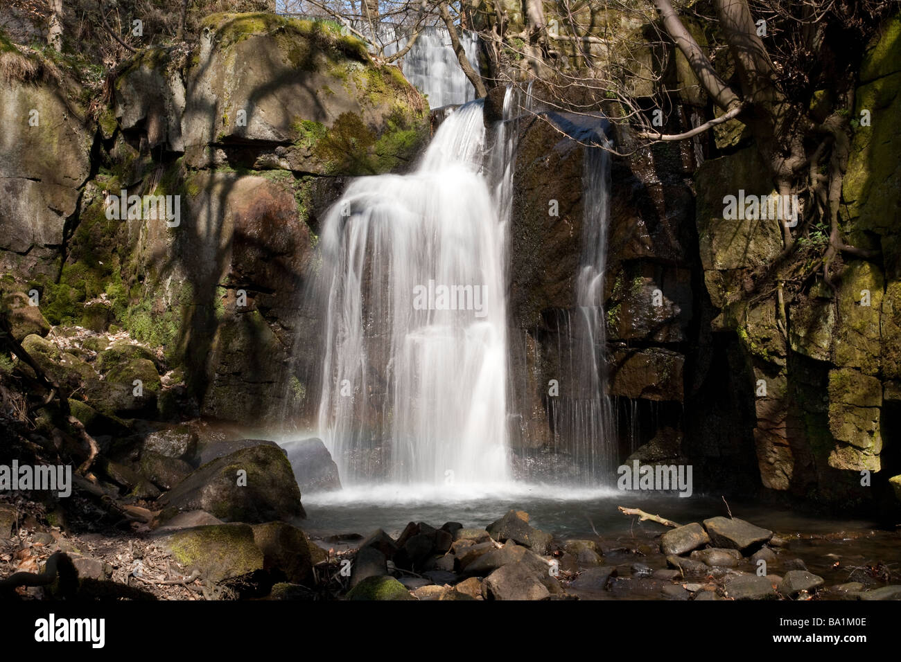 A waterfall in Bentley brook, Lumsdale Valley near Matlock, Derbyshire Stock Photo Alamy