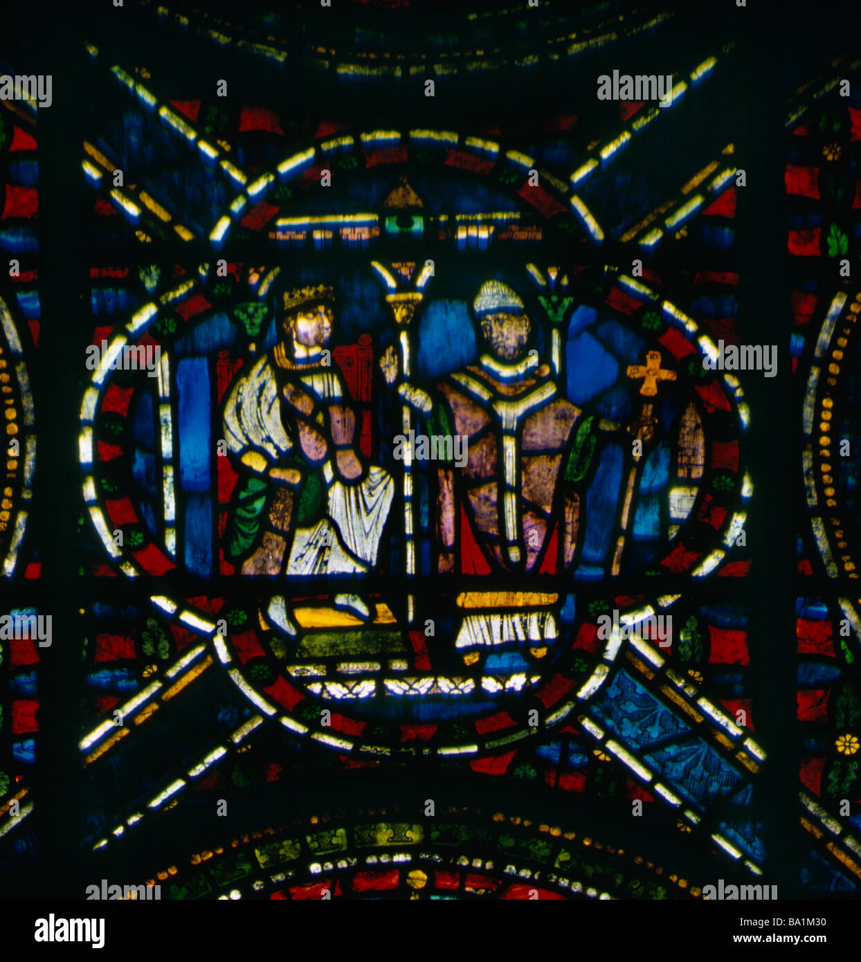 Canterbury Cathedral, stained glass Henry II and Becket Stock Photo