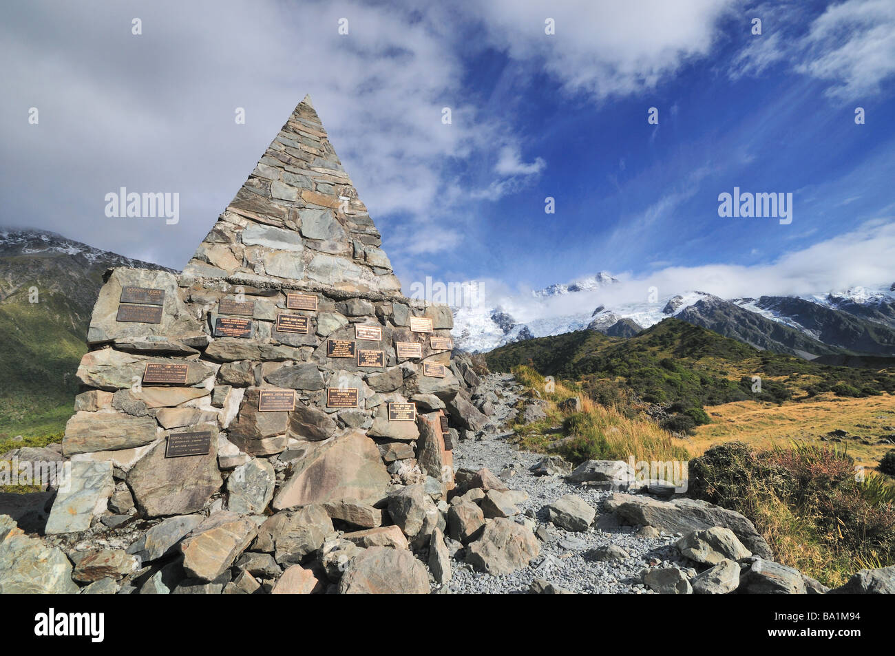 Alpine memorial to climbers who have perished on Mt Cook in New Zealand Stock Photo