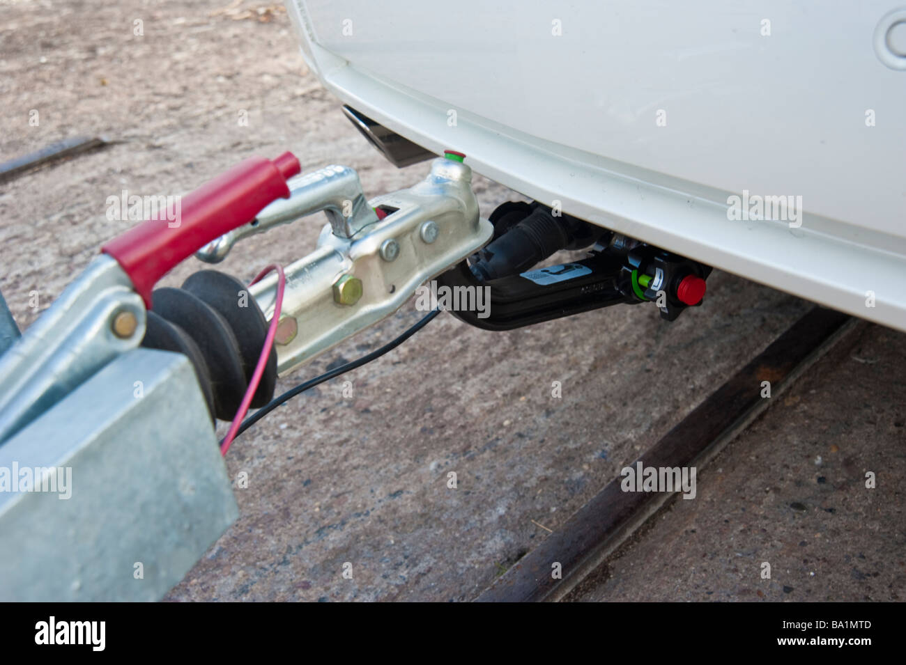 Tow coupling with trailer on car | Anängerkupplung mit Anhänger am Auto Stock Photo