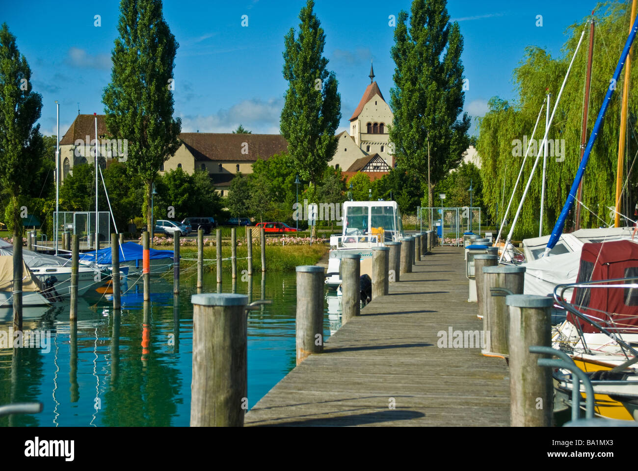 Landing stage at Marina Mittelzell Reichenau Lake Constance Germany | Steganlage Mittlezell Reichenau Bodensee Stock Photo