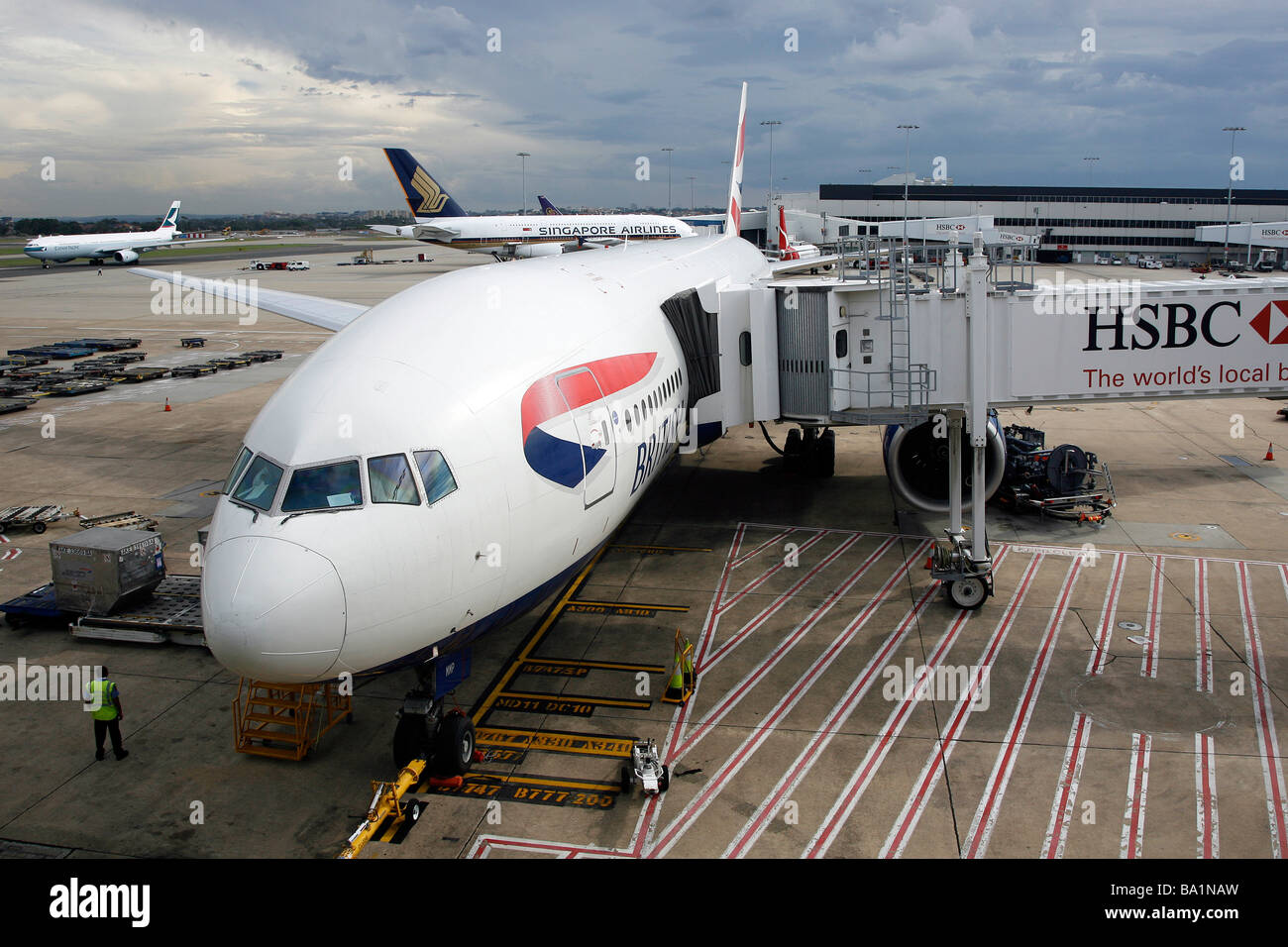 A British Airways Boeing 777-200 aircraft sits on the tarmac at Sydney ...