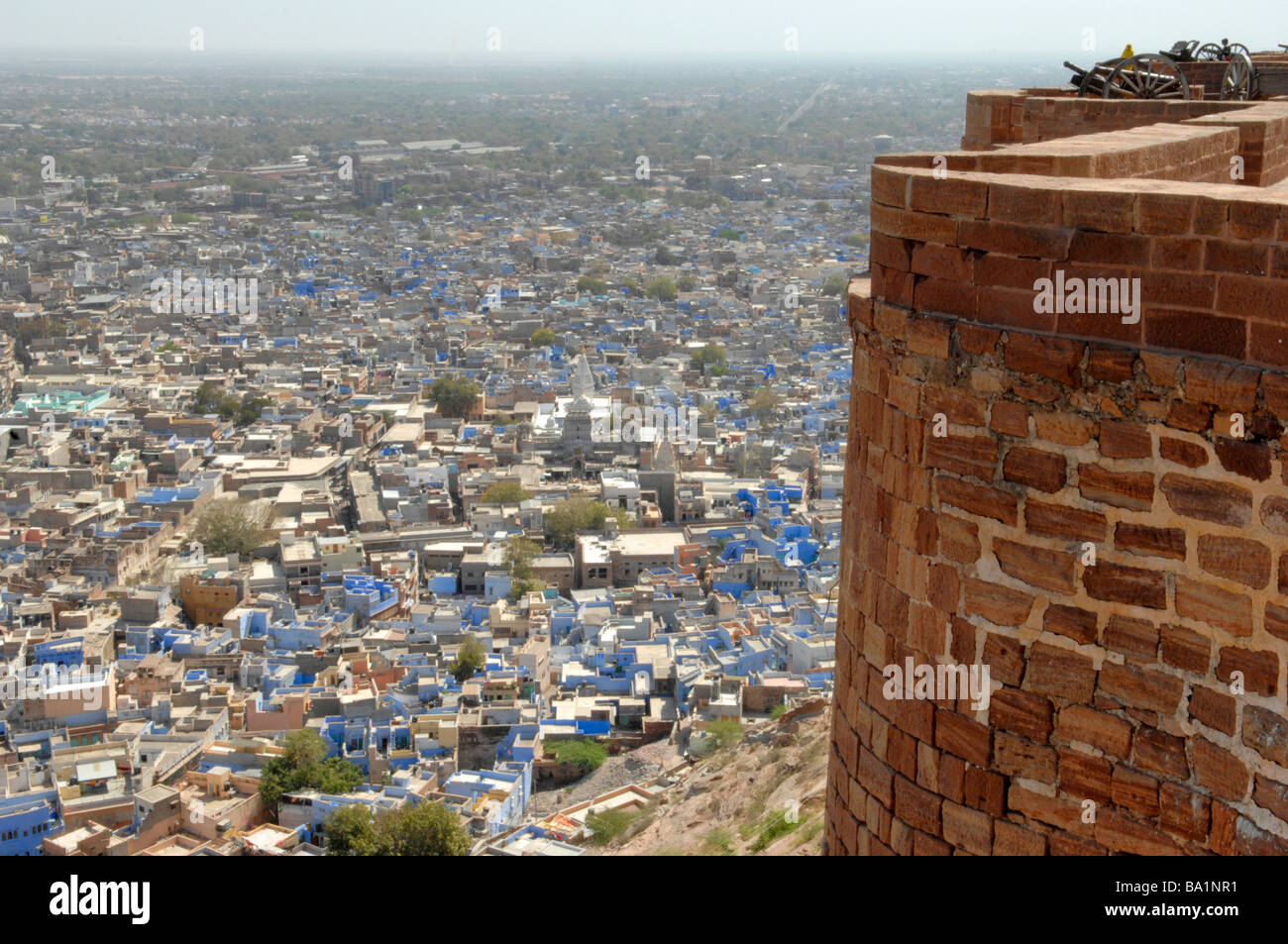 The old city spread out below the Meherengarh Fort in Jodhpur Rajasthan India Stock Photo