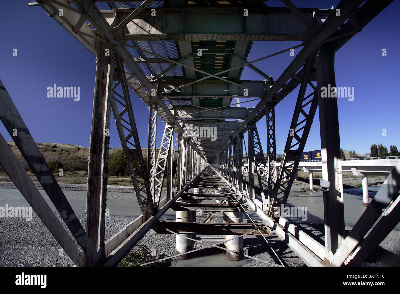The old Awatere Bridge road rail bridge, Marlborough, New Zealand Stock Photo