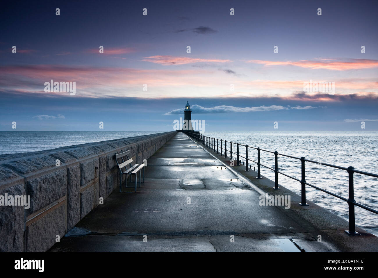 Tynemouth Pier, The North Pier on a winters sunrise Stock Photo