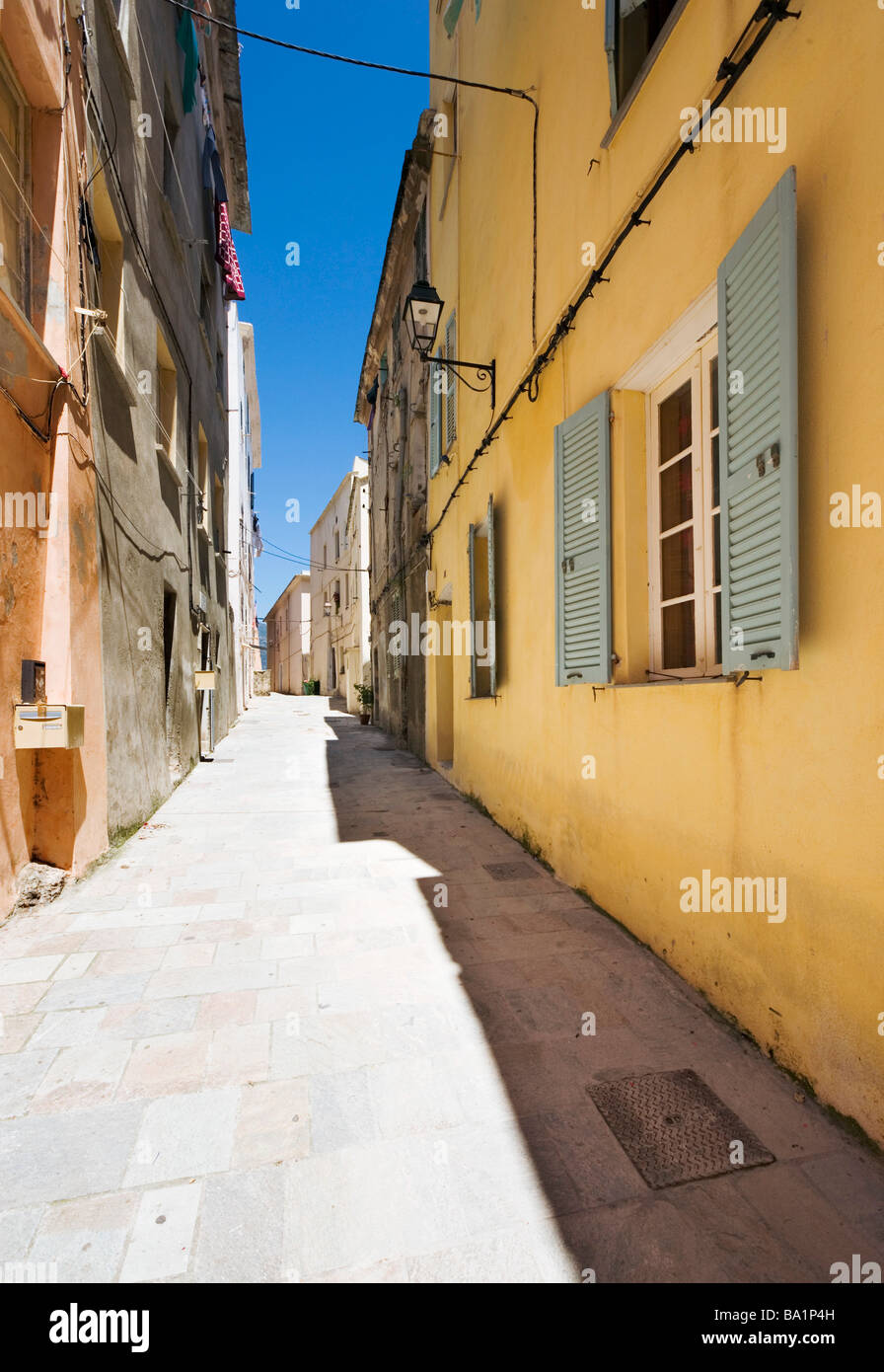 Typical street and houses in Terra Nova by the Citadelle, Bastia, Corsica, France Stock Photo