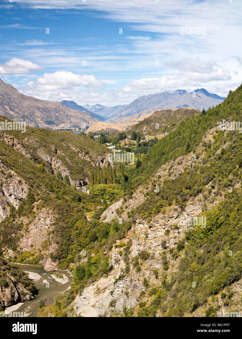 View towards Arrowtown, Lake Hayes and the Remarkables, New Zealand Stock Photo