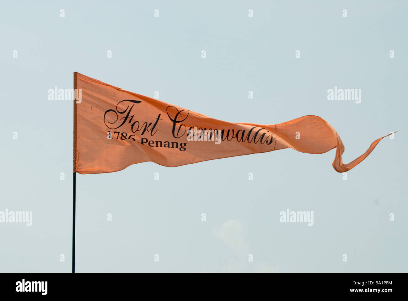 Fluttering flag on Fort Cornwallis, on the island of Penang in Malaysia Stock Photo