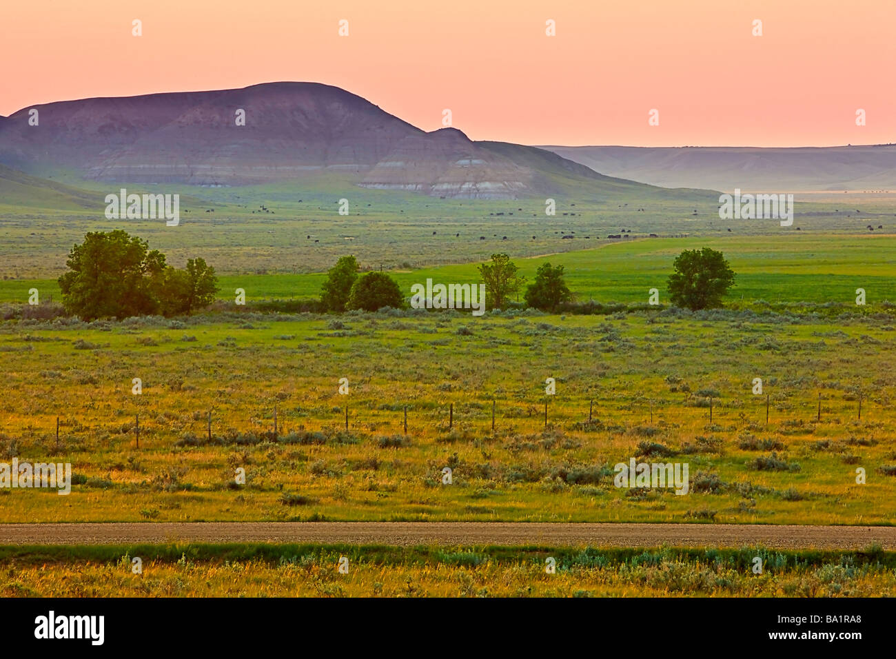 Farmland in the Big Muddy Badlands at sunset Southern Saskatchewan