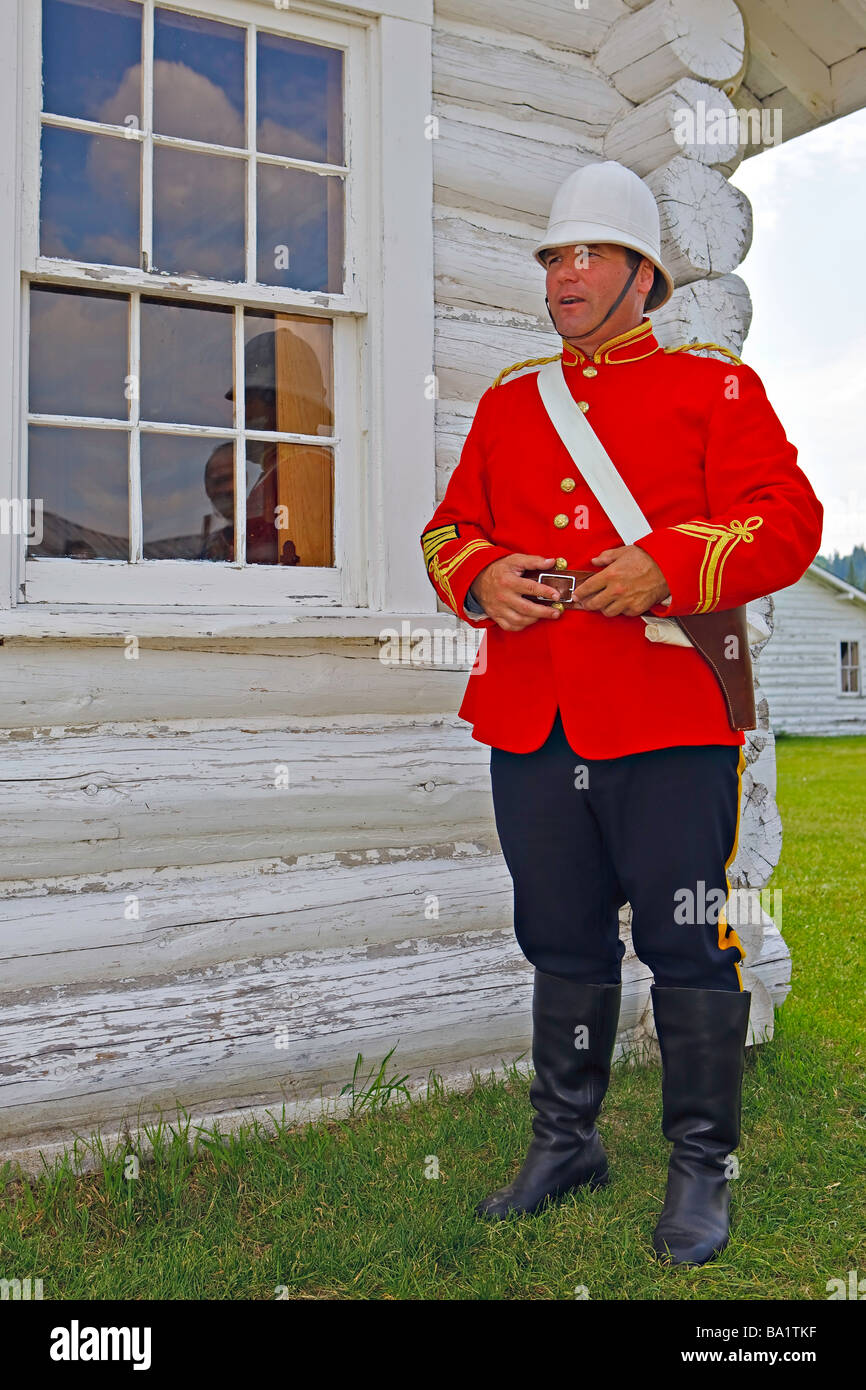 Costumed interpreter outside the Jailhouse at Fort Walsh National Historic Site Cypress Hills Interprovincial Park Saskatchewan. Stock Photo