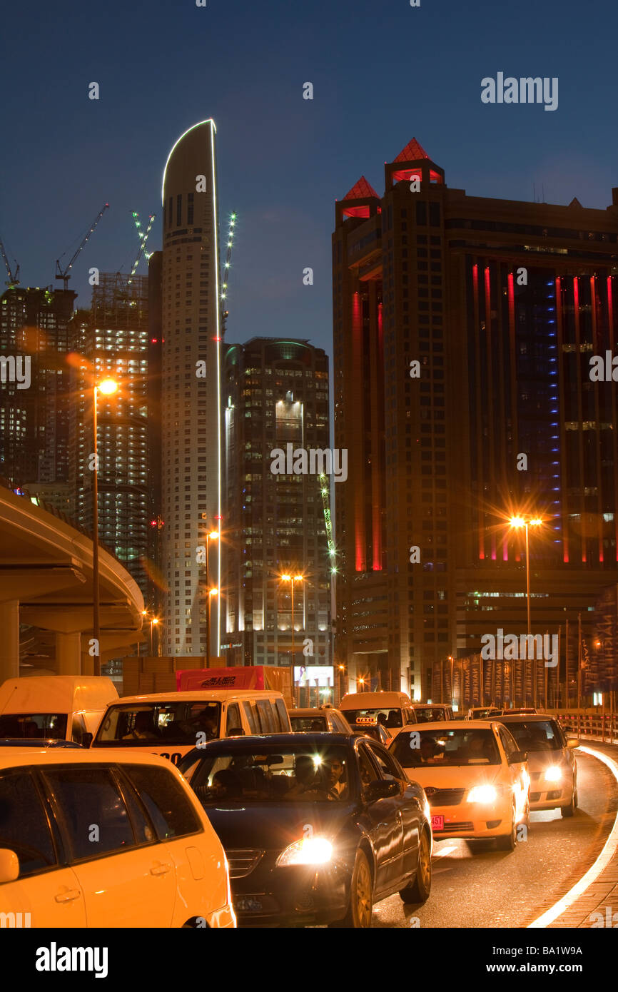 Cars in the evening rush hour in Dubai City in the Middle East Stock Photo