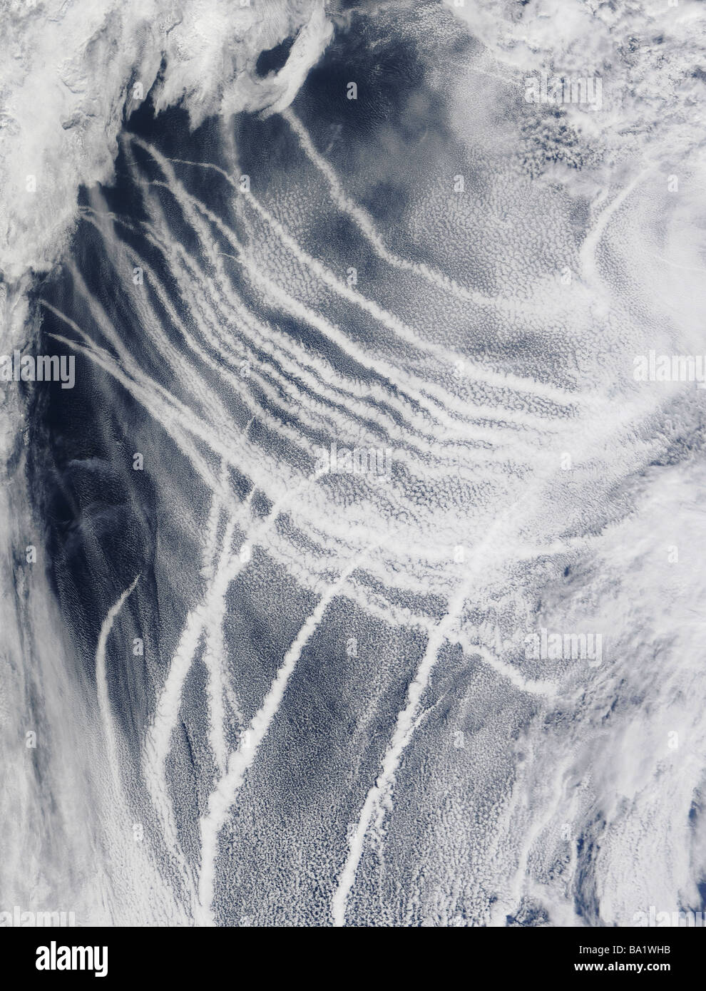 March 4, 2009 - Ship tracks the northern Pacific Ocean. Stock Photo