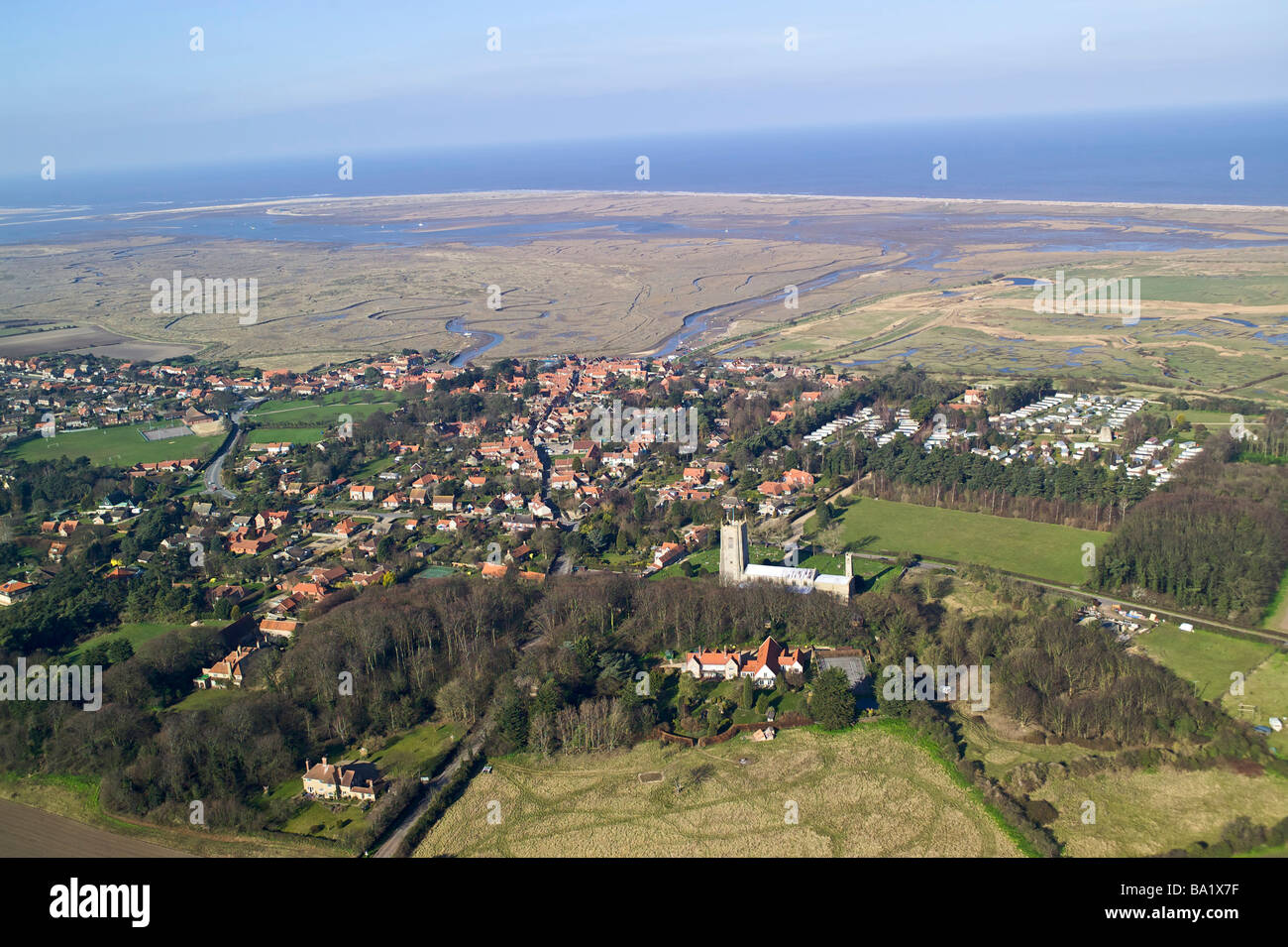 Aerial view Blakeney Norfolk. Stock Photo