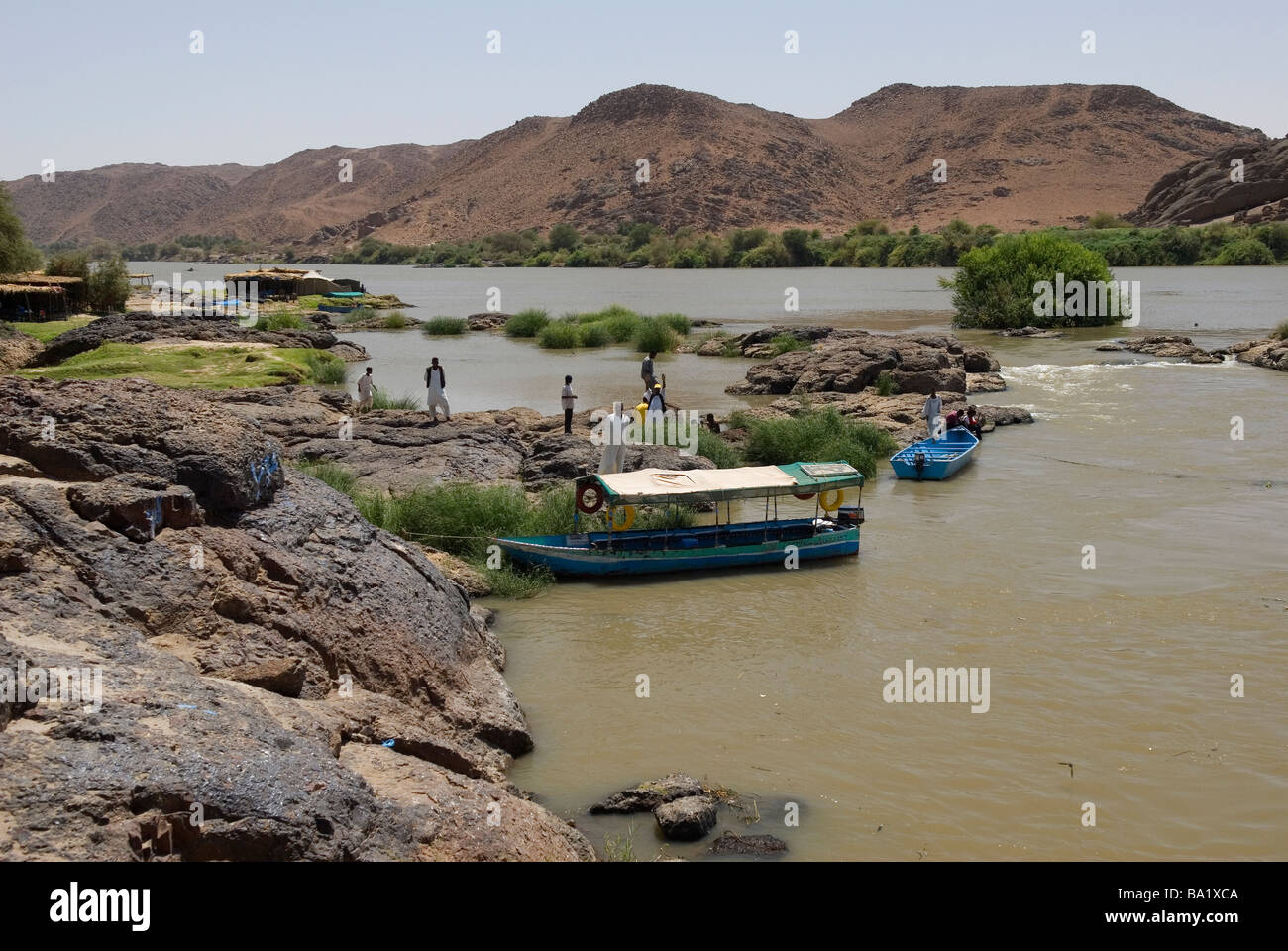 The famous Sixth Cataract of the Nile lies about an hour north of Khartoum Stock Photo