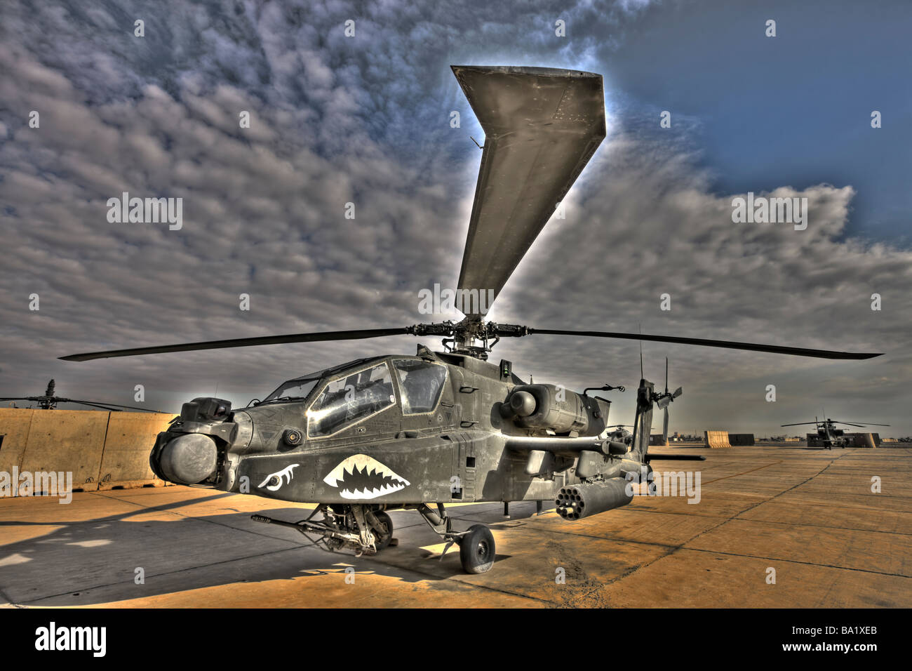 A seven exposure HDR image of a stationary AH 64D Apache helicopter Stock Photo