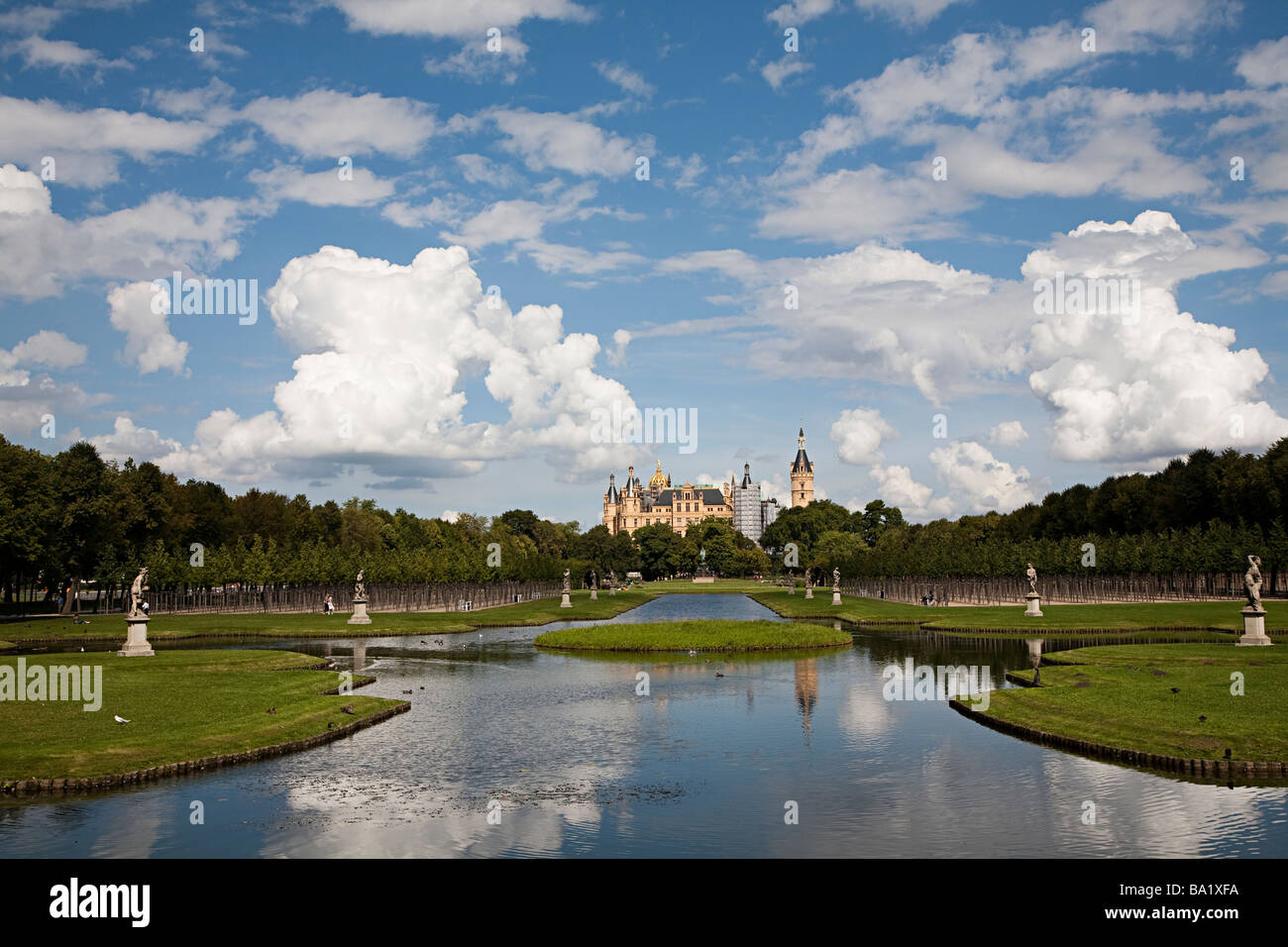 Water gardens in grounds of castle Schwerin Germany Stock Photo