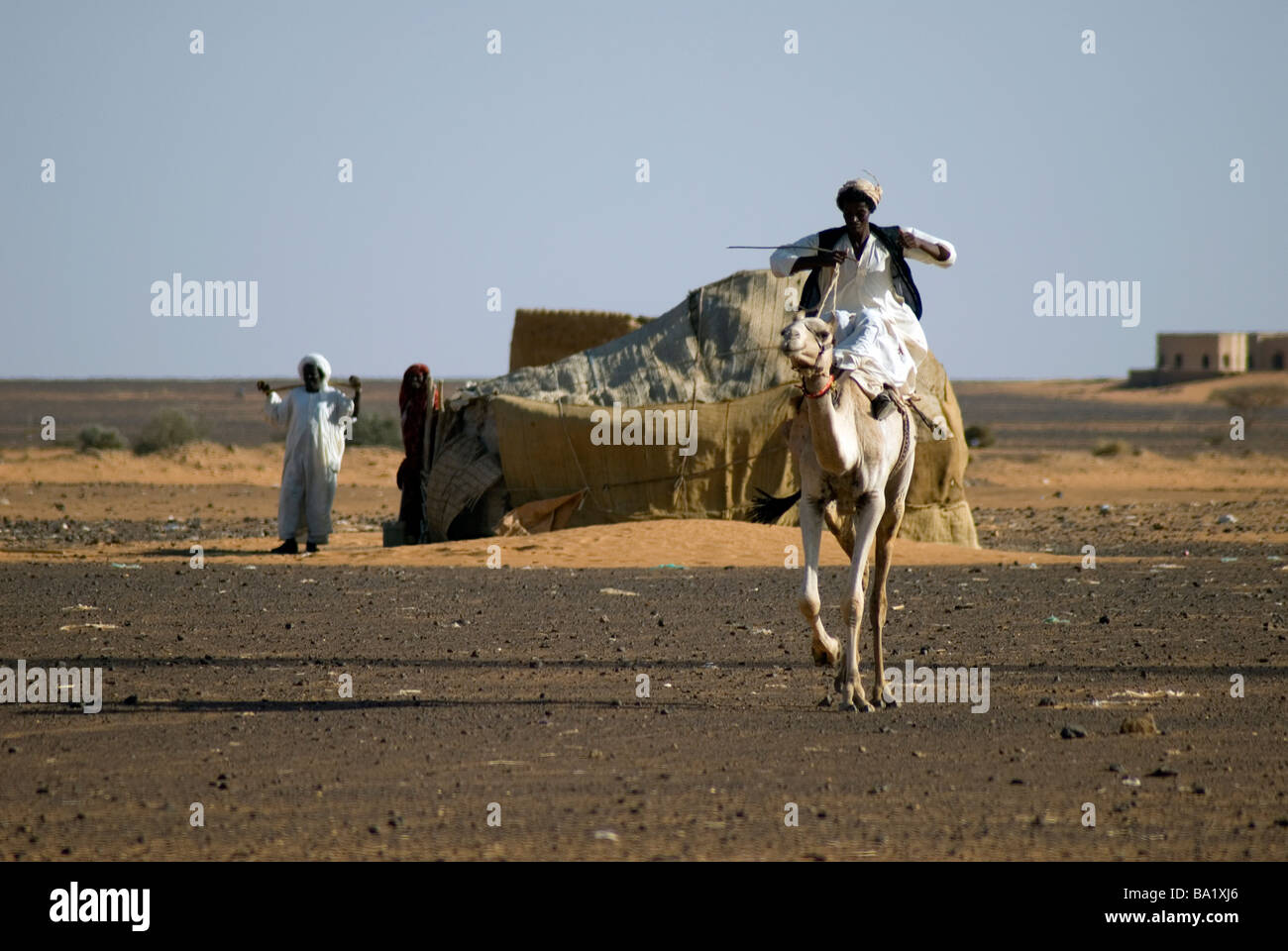 Bedouin camp in the desert near Merowe pyramids Stock Photo