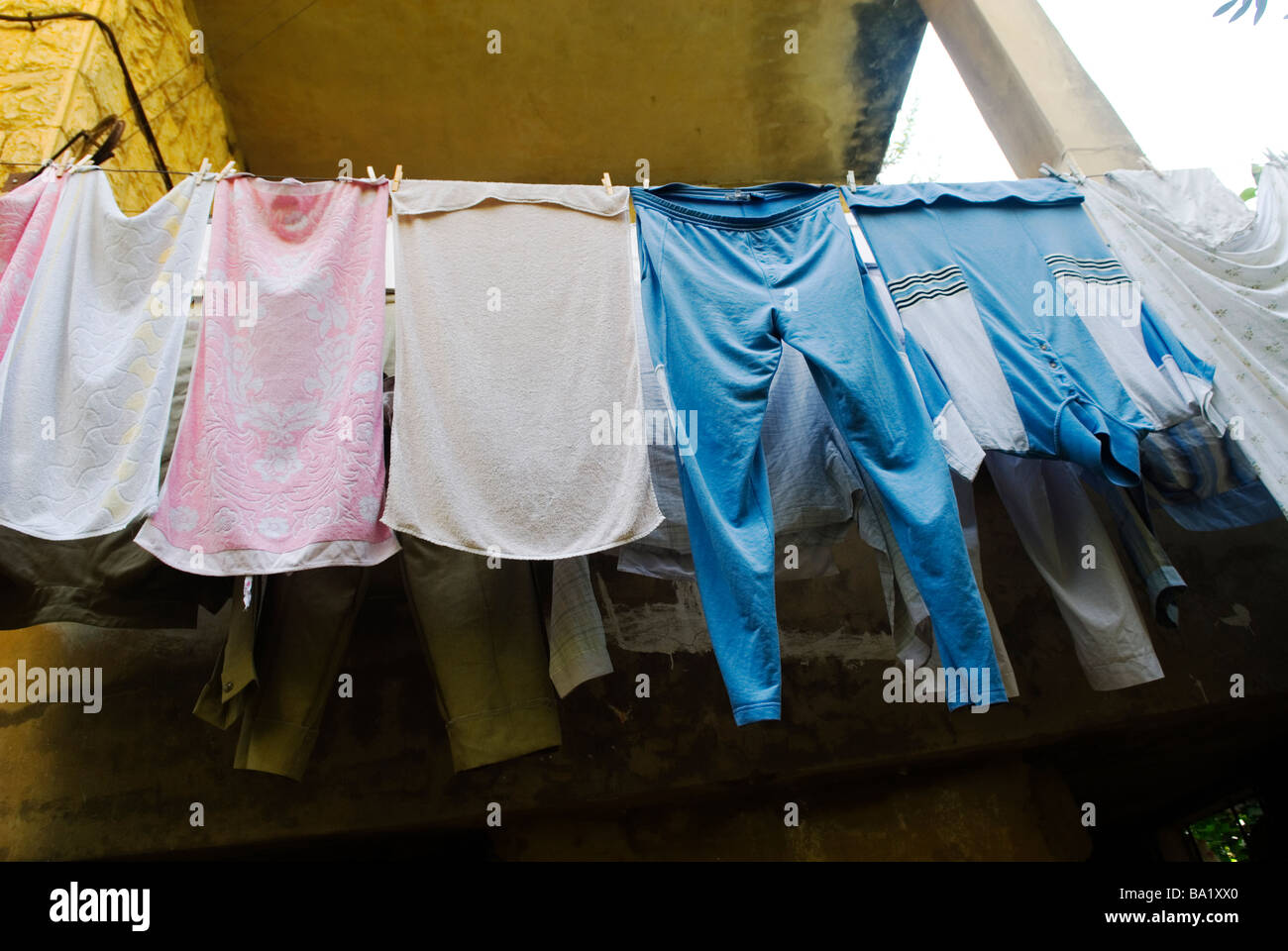 Laundry hanging to dry Lebanon Middle East Asia Stock Photo