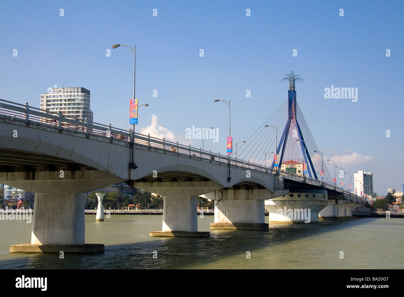 The Thuan Phuoc Bridge spanning the Han River in the port city of Da Nang Vietnam Stock Photo