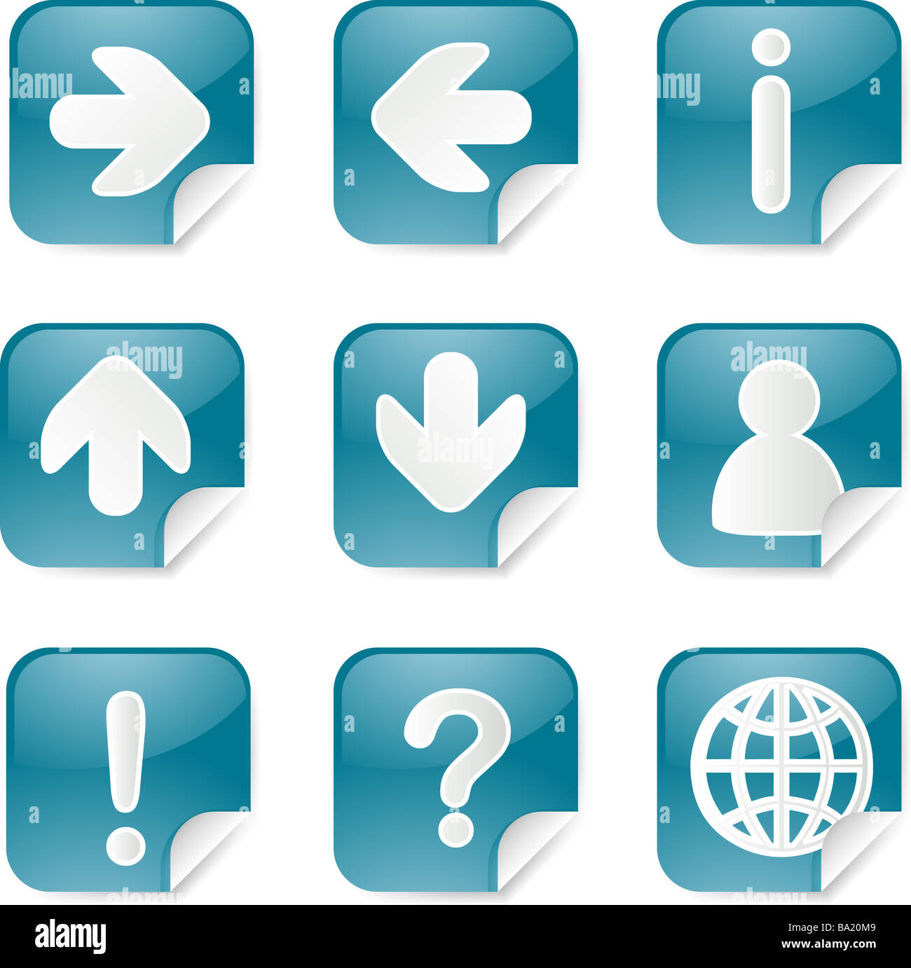 Useful navigation icon set on square stickers Stock Photo - Alamy