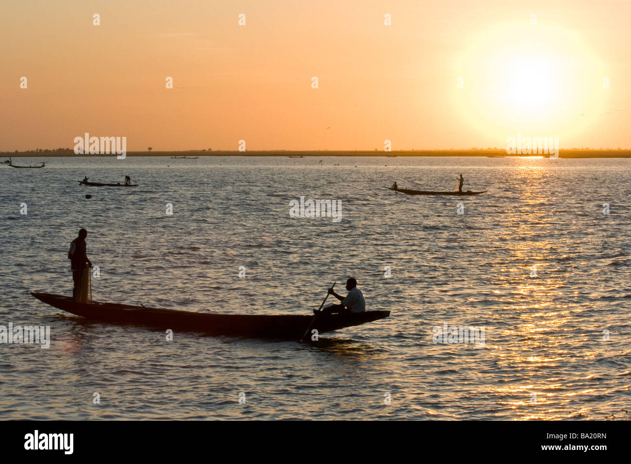 Fishing on the Bani River in Mopti Mali Stock Photo