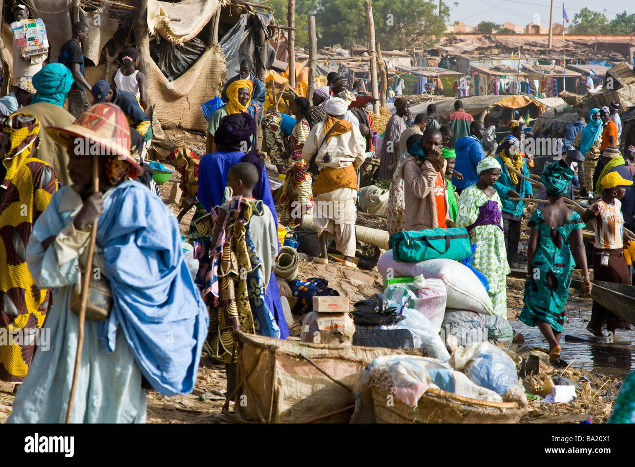 Busy Port in Mopti Mali on the Bani River Stock Photo