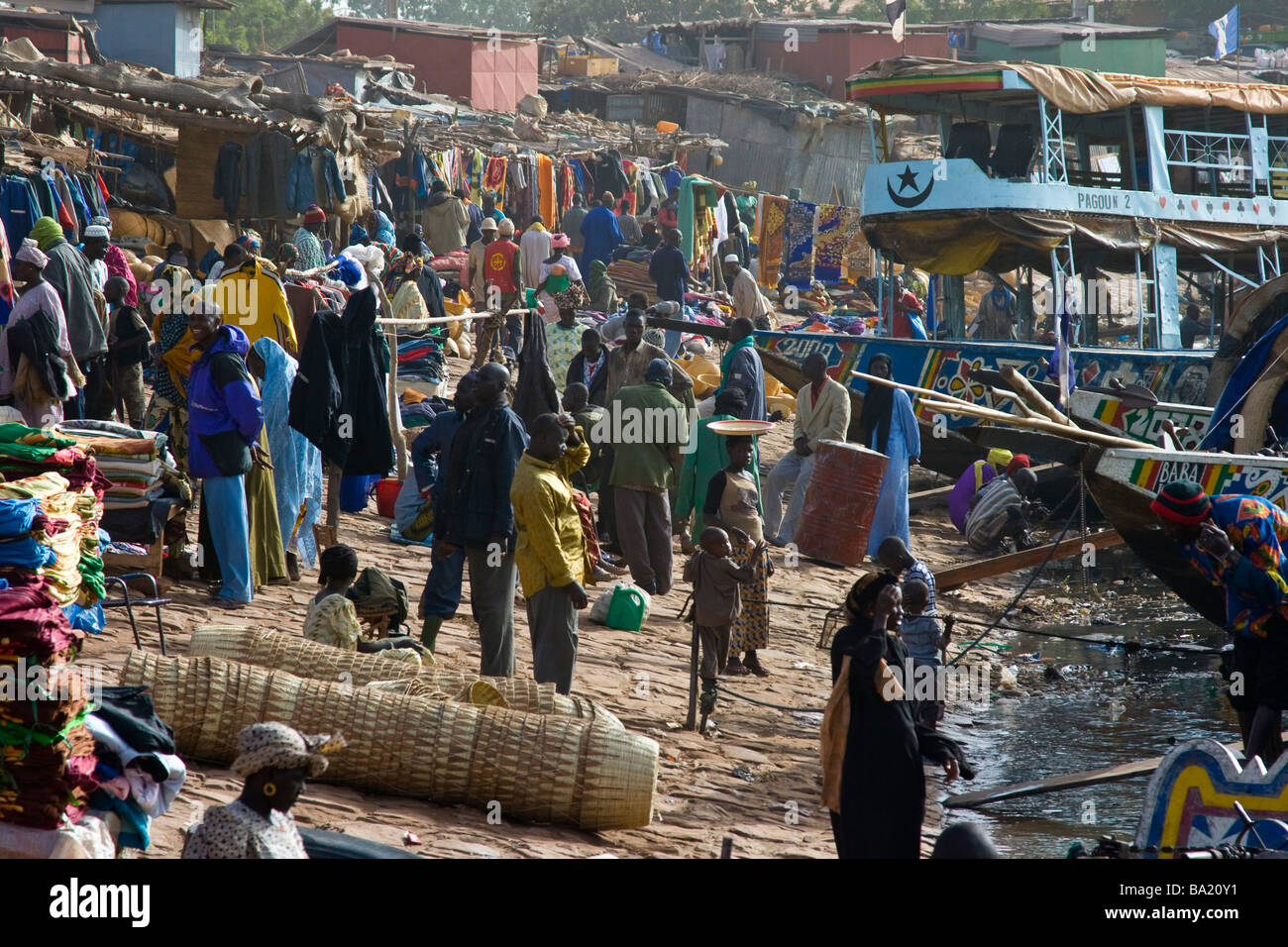 Waterfront at the Port in Mopti Mali West Africa Stock Photo