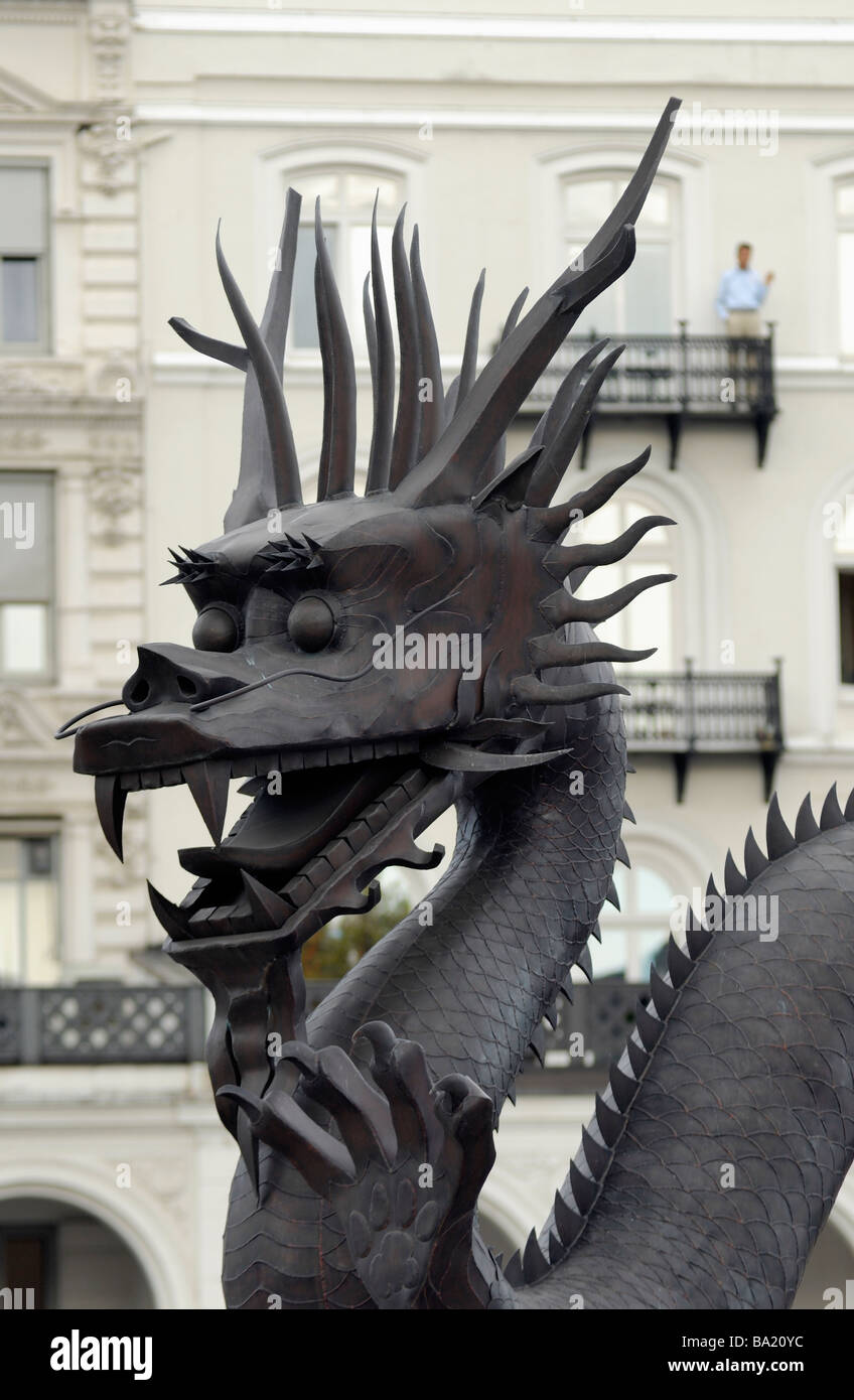 The copper dragon at Rathausmarkt during the China Time Festival 2008 in Hamburg, Germany. Stock Photo