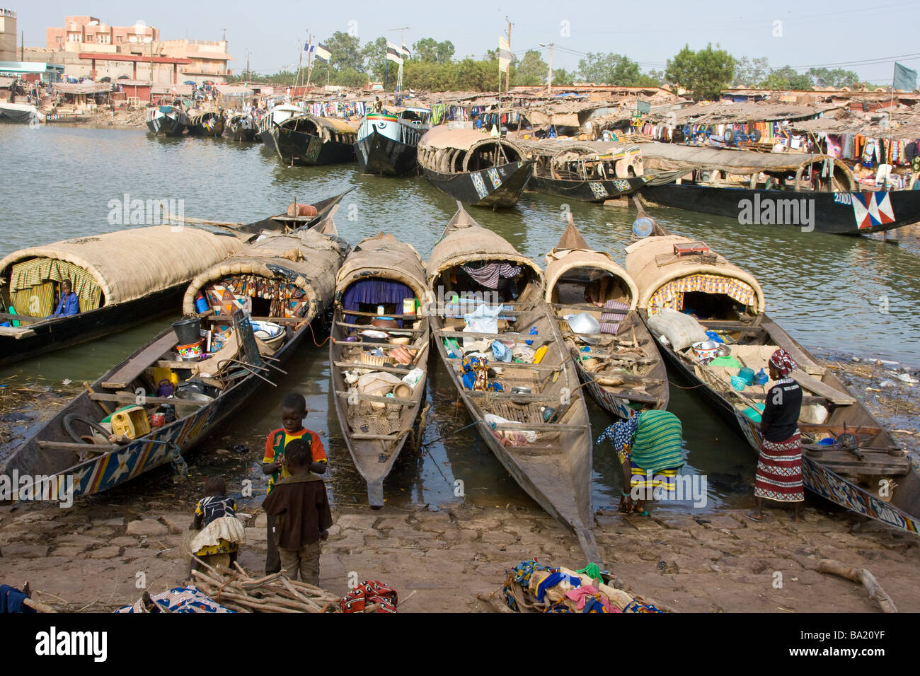 Pinasse Boats at the Port in Mopti Mali West Africa Stock Photo