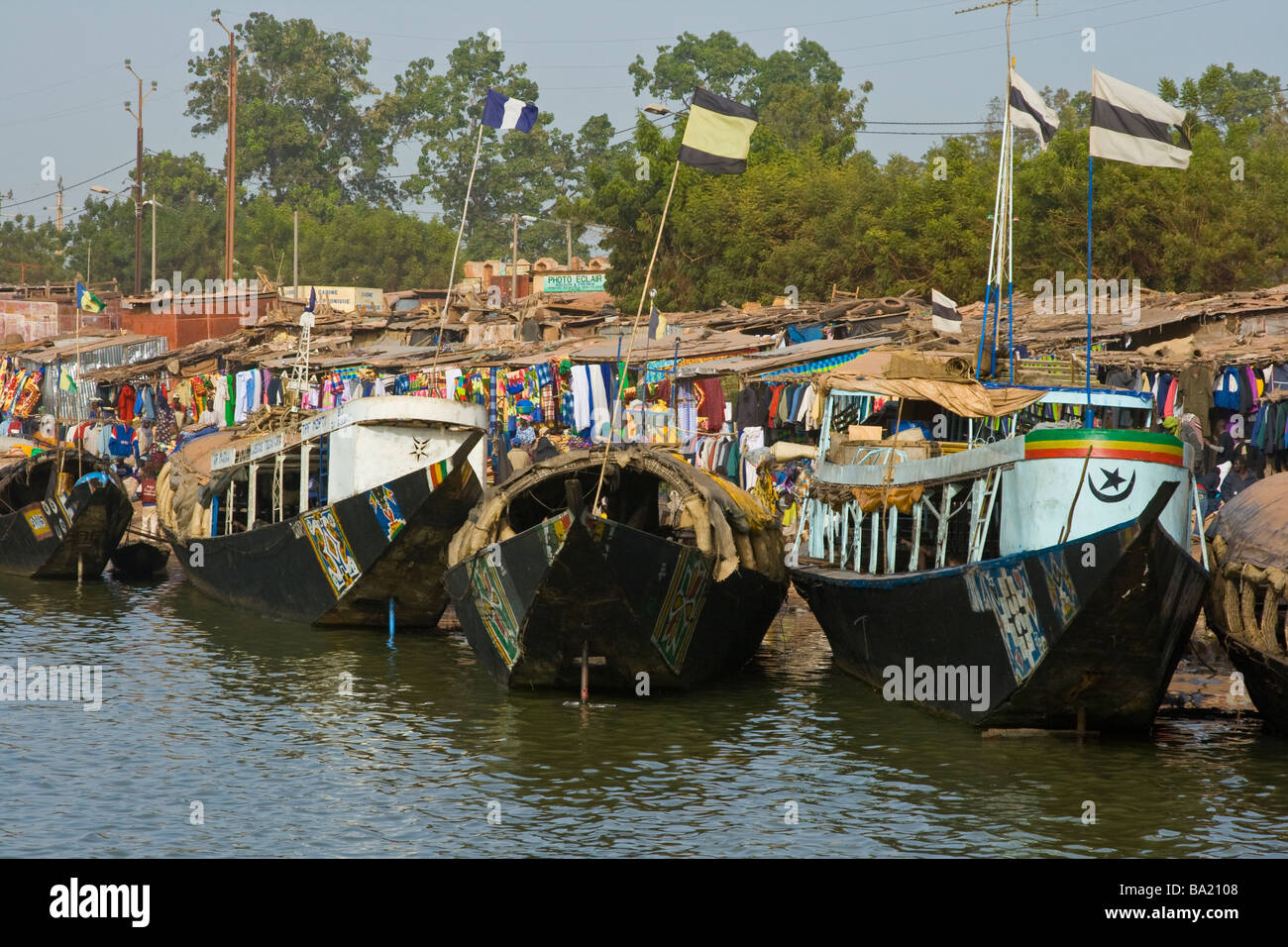 Transportation Pinasses in the Port of Mopti Mali Stock Photo