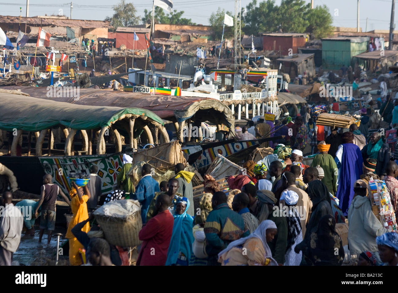 Pinasse Boats at the Port in Mopti Mali West Africa Stock Photo