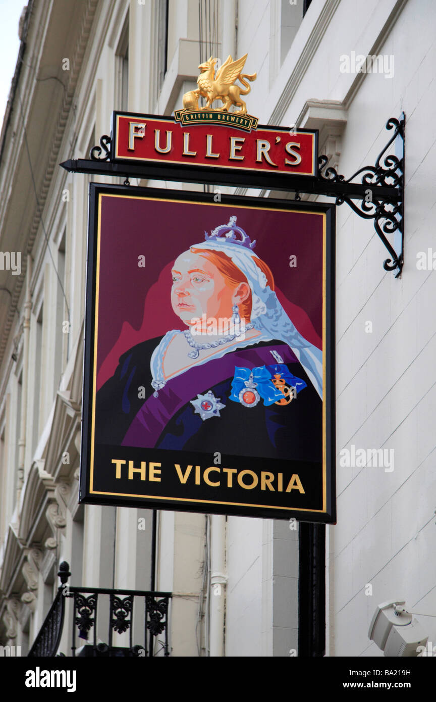 Sign hanging above The Victoria public house in Lancaster Gate London UK. Stock Photo