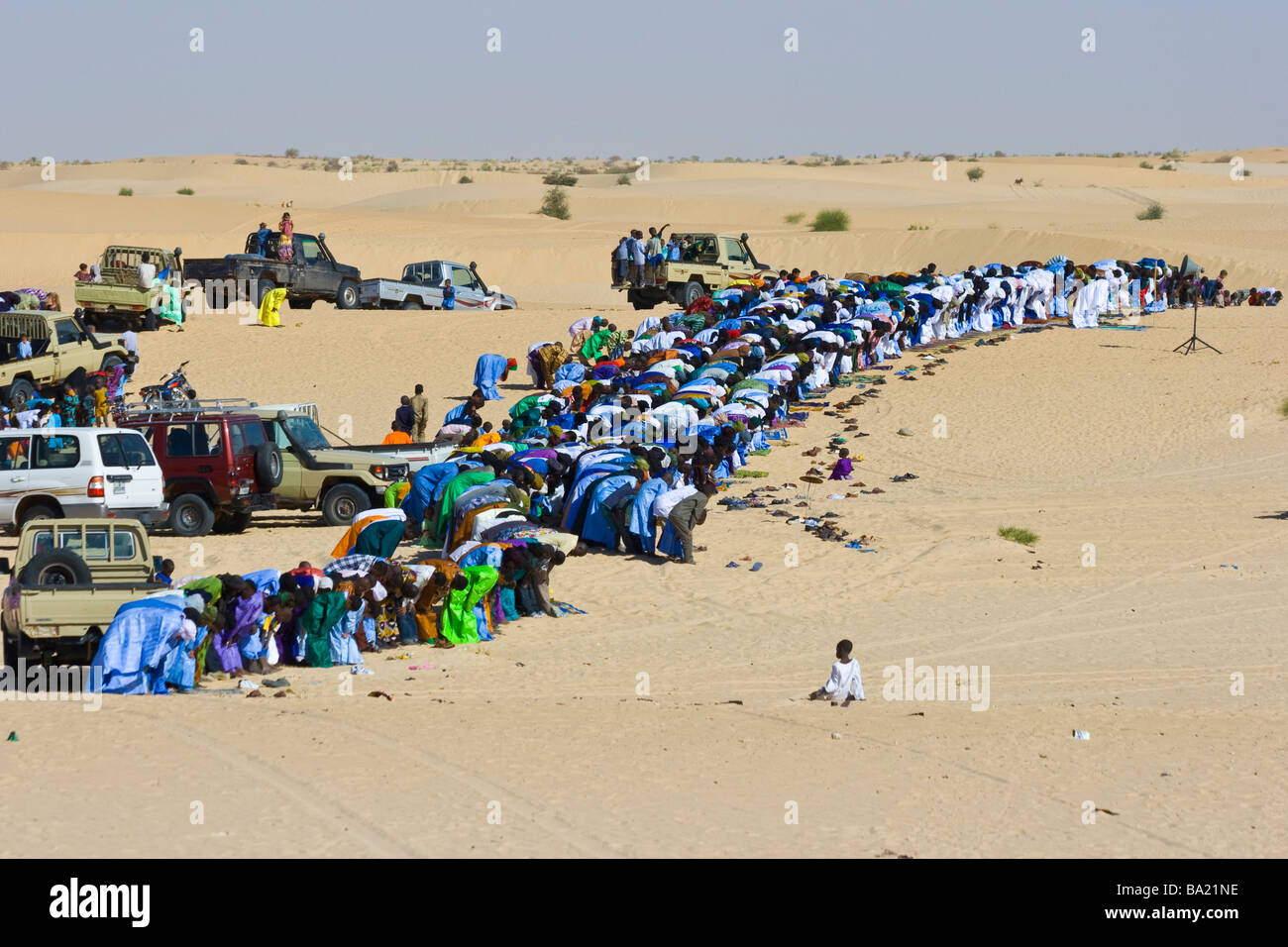 Muslim Prayer in the Desert during Tabaski in Timbuktu Mali Stock Photo