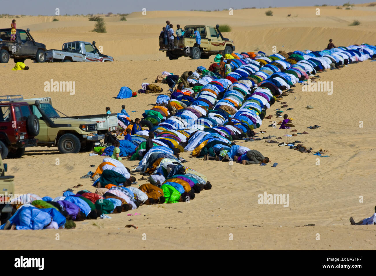 Muslim Prayer in the Desert during Tabaski in Timbuktu Mali Stock Photo