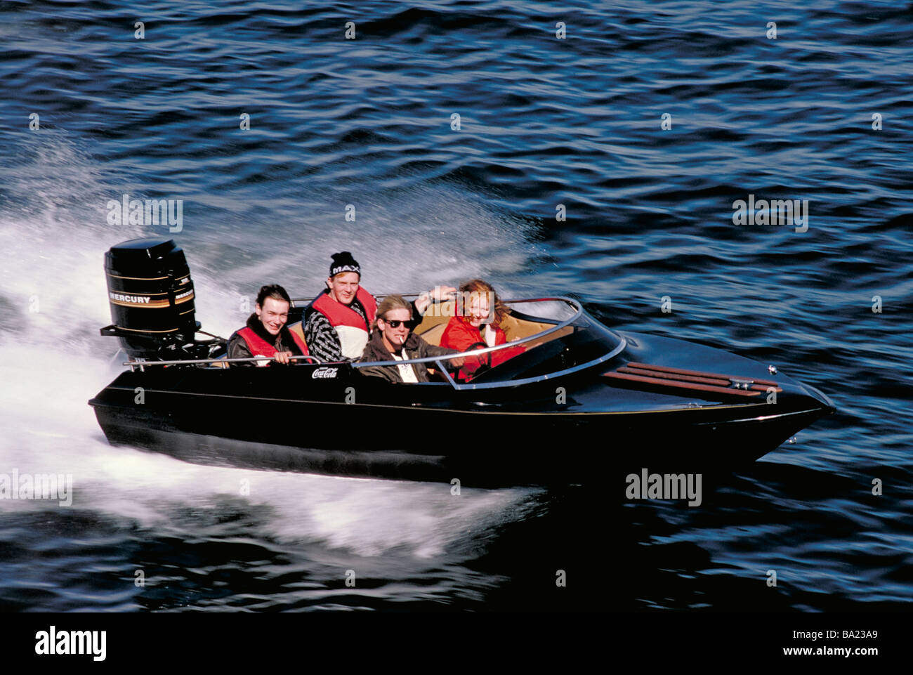 Elk125 4359 Iceland speedboat with teenagers Stock Photo
