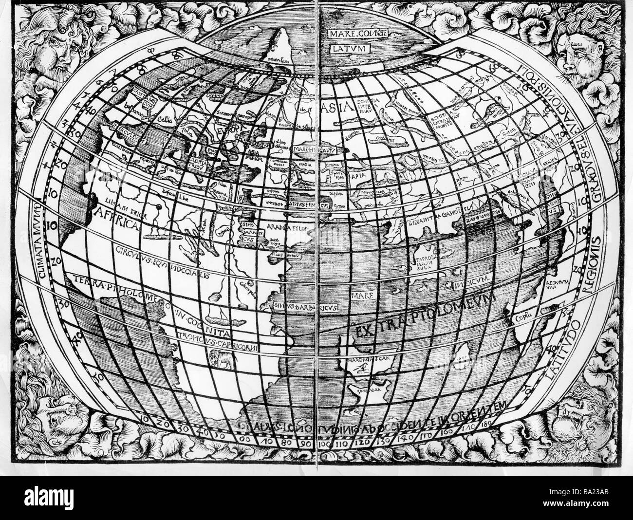 cartography, world maps, 'Introductio in Ptolemaei cosmographiam', woodcut, 1515, , Stock Photo