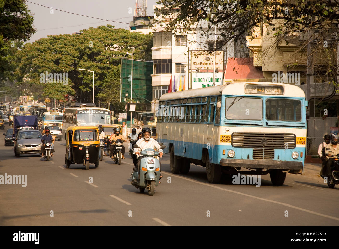 Traffic on Richmond Road in the centre of Bangalore India Stock Photo