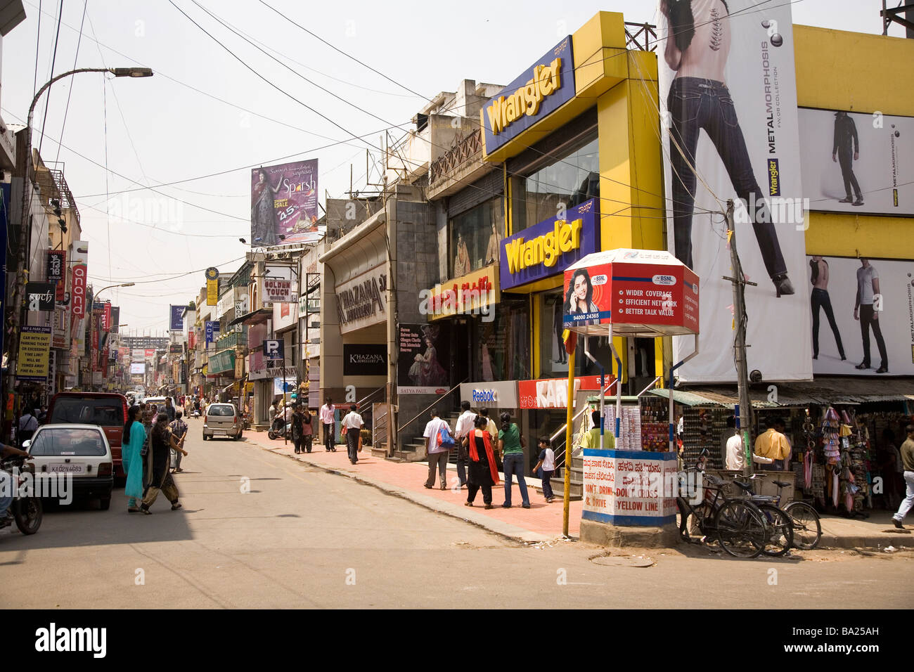 Commercial Street the busy shopping avenue in Bangalore, India. Stock Photo