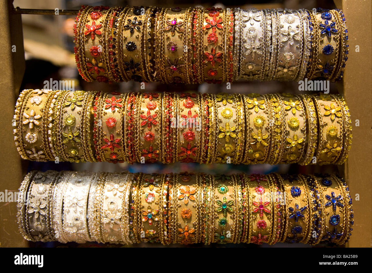 Sets of bangles are offer for sale at a shop in Commercial Street in
