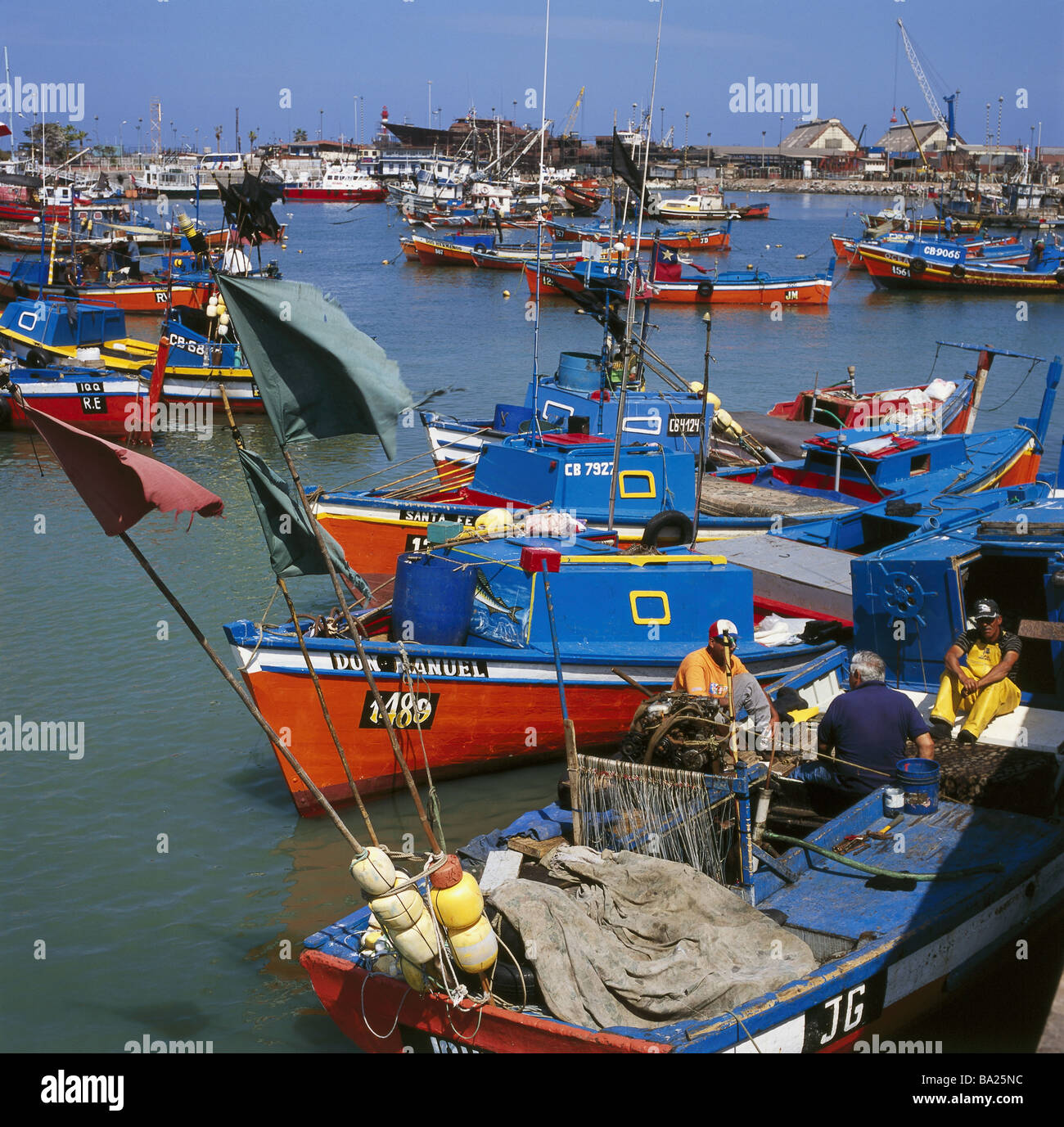 Chile region de Tarapaca models fisher-boat fishers no Iquique harbor  release South America colorfully economy dock big north Stock Photo - Alamy