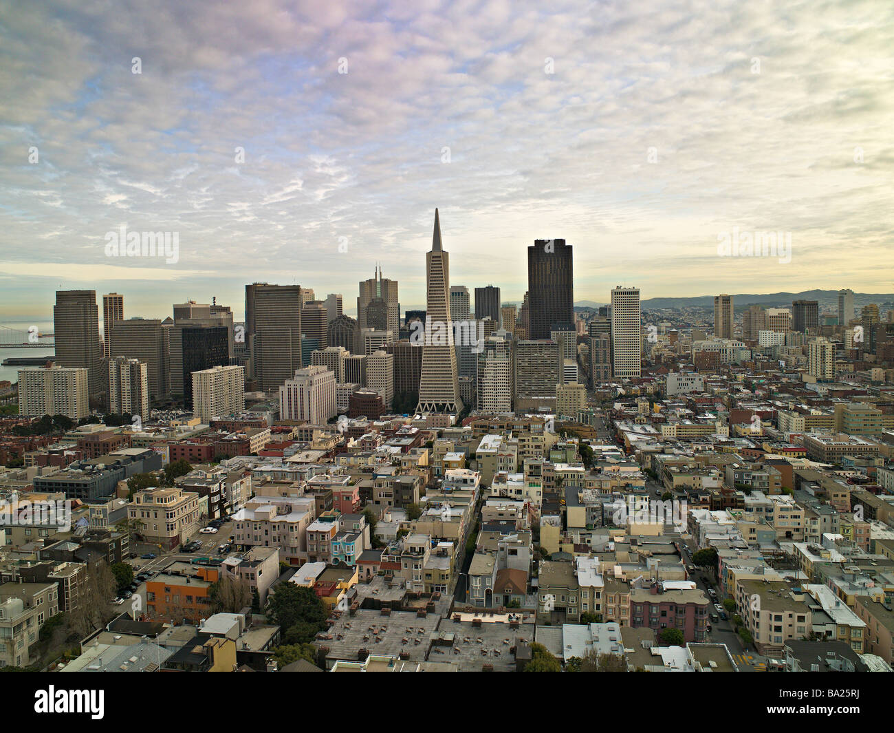 View over San Francisco from Coit Tower,Telegraph Hill Stock Photo