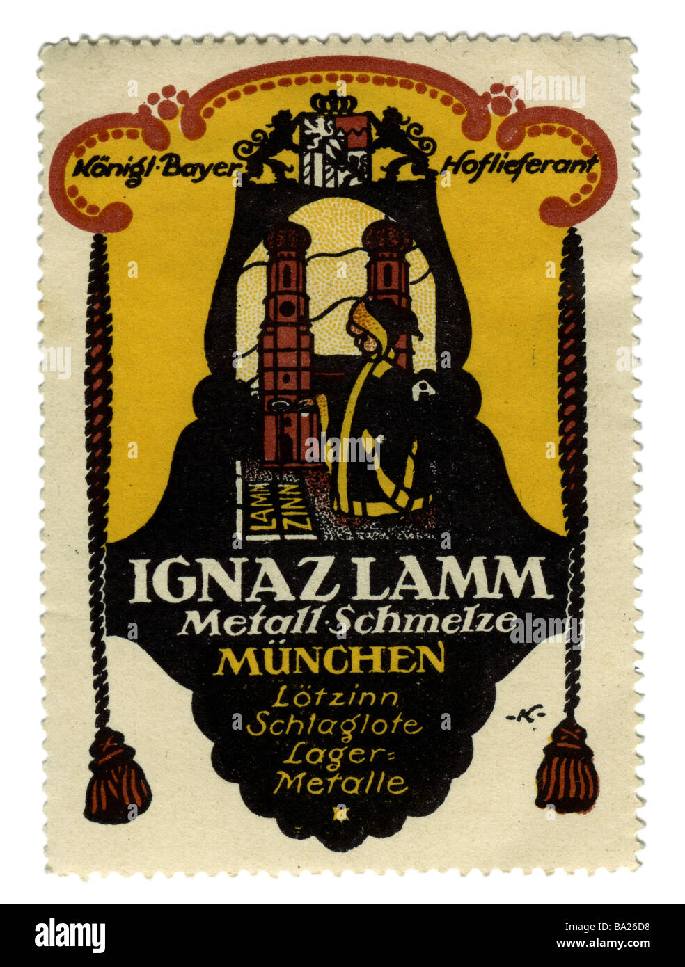 advertising, stamps, Ignaz Lamm, metal melt, Munich, Germany, circa 1910, Stock Photo