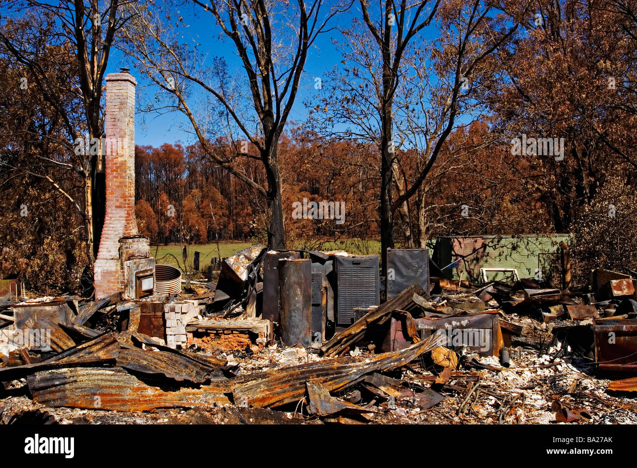 A residential property,destroyed by fire.Kinglake Victoria Australia. Stock Photo