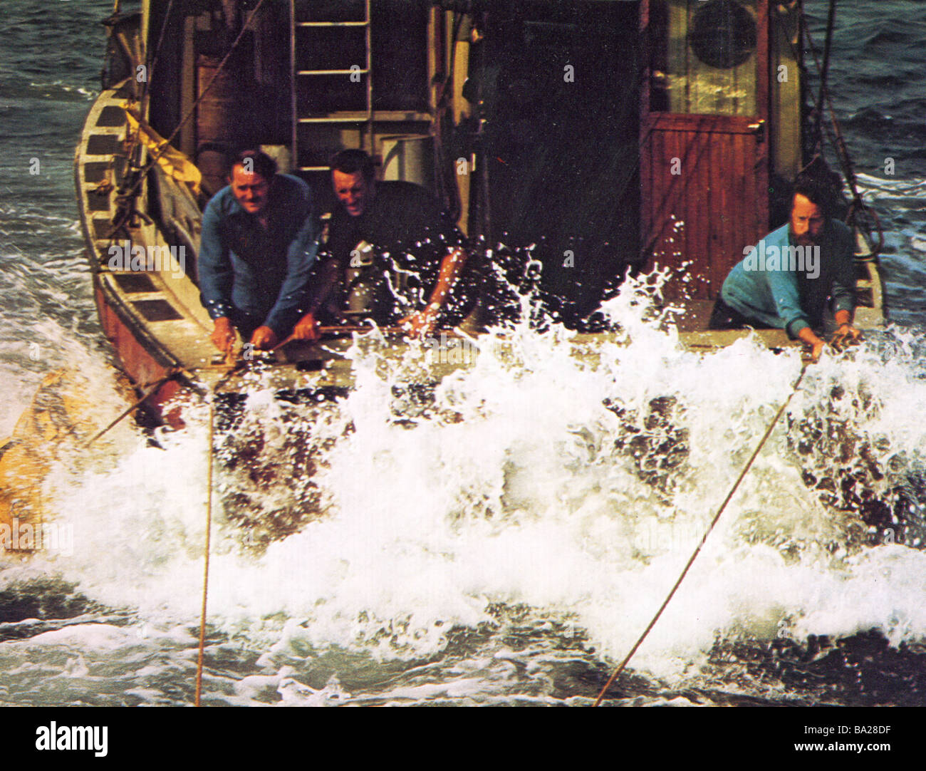 JAWS 1975 Universal film with Roy Schneider at left and Robert Shaw at right Stock Photo